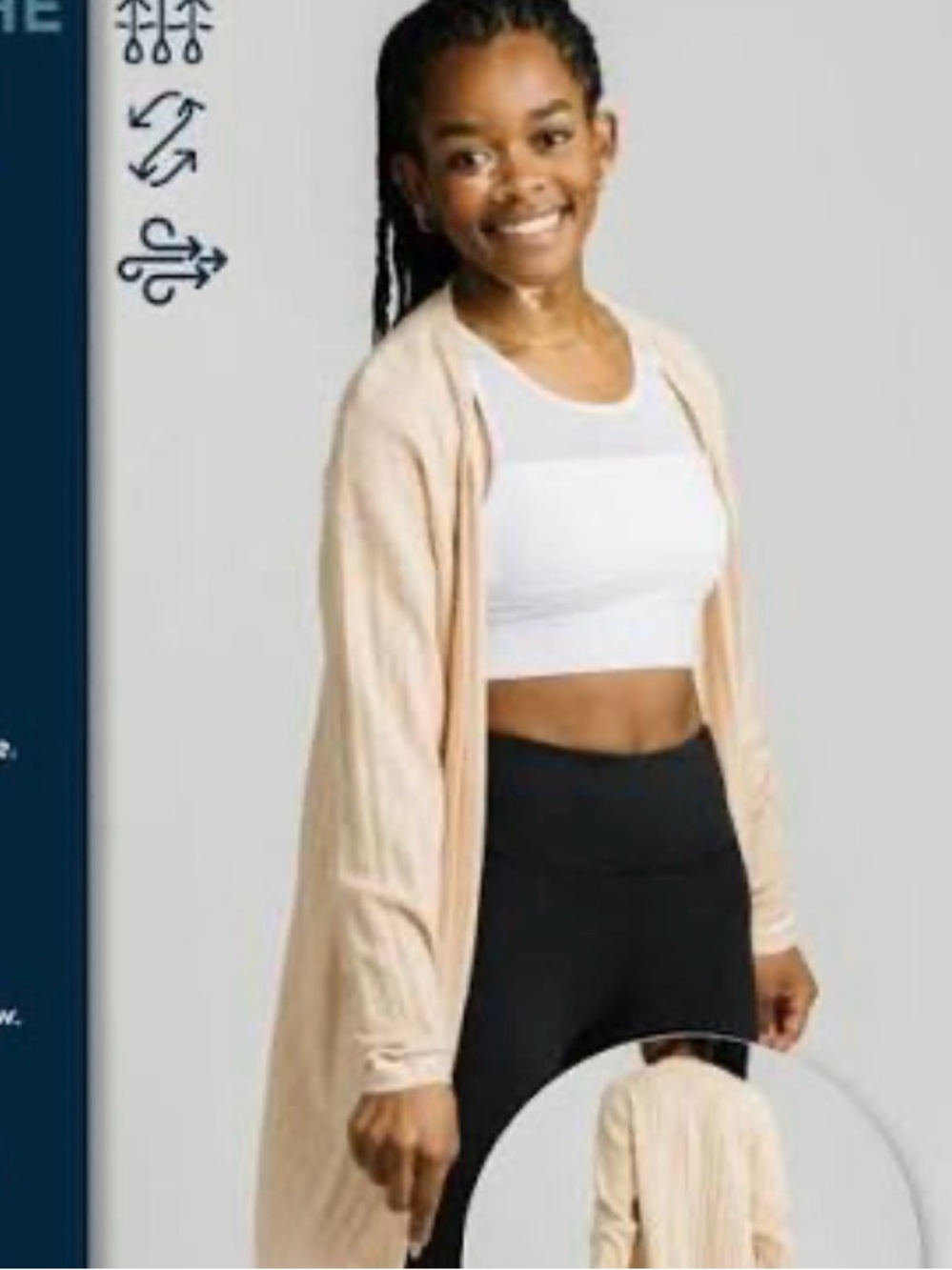 Zyia Active Women’s Long Open-Front Cable Cardigan Sweater - Beige
